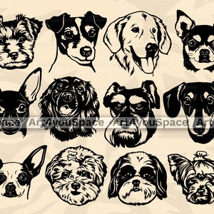 Chien de race SVG Bundle, Cricut Project Clipart, vecteur Chihuahua Teckel Jack Russell Terrier Yorkshire Schnauzer Shih Tzu Shihpoo Labrador