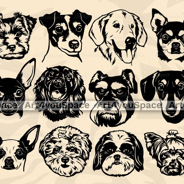 Dog Breed SVG Bundle, Cricut Project Clipart, Vector Chihuahua Dachshund Jack Russell Terrier Yorkshire Schnauzer Shih Tzu Shihpoo Labrador