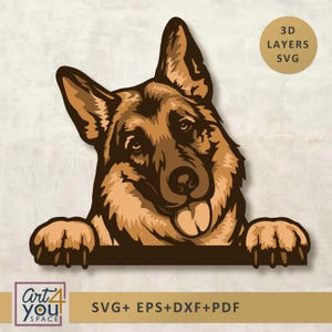 3D Duitse herder Svg, gelaagde hond SVG, multiplex karton papier snijden, Cricut-bestanden, dxf-bestanden voor plasma, metaal lasergesneden vector