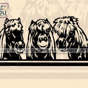Shetland pony, Svg files for cricut, Vector Peeking Farm animals clipart, Download, Printable Art Png, DXF, Miniature Horses illustration