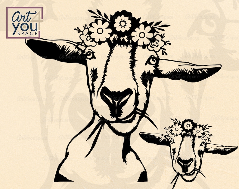 Download Goat flower wreath SVG files cricut clipart farm animal head | Etsy