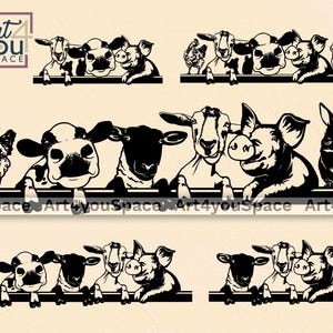 Bauernhof Tiere SVG, Schaf Ziege Schwein Kuh Huhn Kaninchen Clipart Download, Scheune Logo-Design, Kunst Png, Dxf geschnitten Vektor, Cricut Projekte, Bauernhofleben