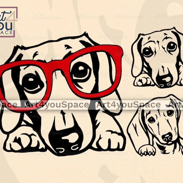 Mini Dachshund, Dog Peeking Svg Cricut, Smooth Doxie Glasses Clipart, dxf png Download, Breed Vector Image, Printable art, face Paw head