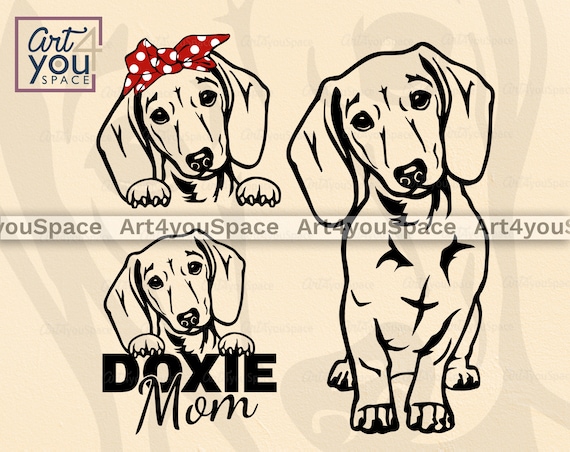 Miniature Dachshund Svg, Dog Svg Cricut, Doxie Mom, Peeking Clipart, dxf png Download, Vector, Printable art, paw face head Bandana Body Sit