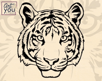Tiger Head SVG Cricut, Wild Animal Face, Zoo Clipart, mascot logo Vector, Download PNG, dxf cut file, t shirt stencil, printable, silhouette