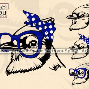 Blue Jay Bird svg files for cricut, bird head glasses bandana Clipart, vector Download, png, dxf, Printable art, mascot team logo design image 1