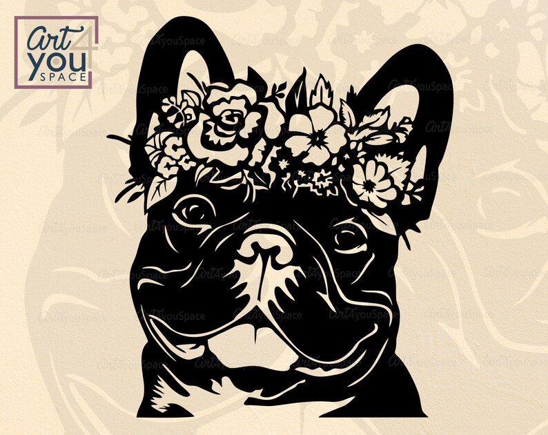 Download French Bulldog SVG Frenchie with flowers clipart Dog svg ...