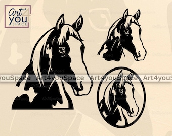 Paint Horse Svg file pour cricut, Farm animal, Clipart, wood paper vinyl laser cut, Head frame vector, png, dxf file for cnc plasma, Download