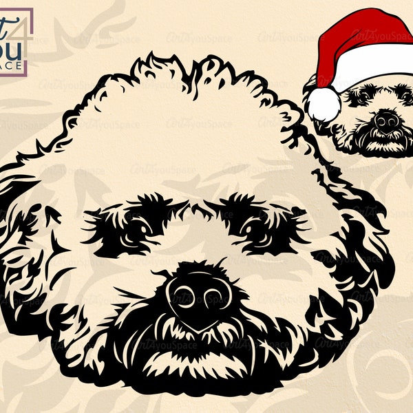 Poodle toy svg, dog svg files for cricut, miniature breed maltipoo clipart dxf, face head vector graphics, png download, Christmas Santa hat