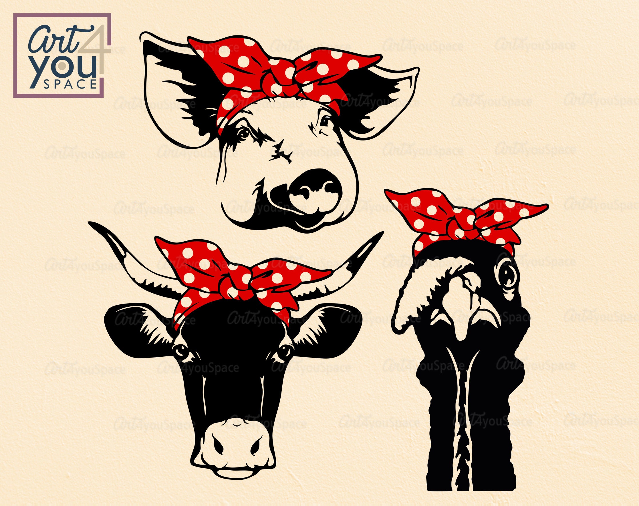 Art Collectibles Drawing Illustration Digital Cow Bandana Svg Png 
