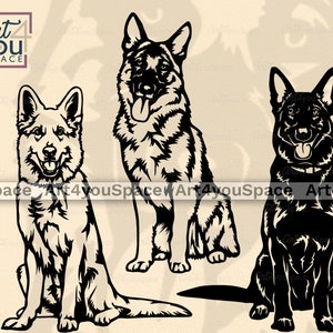 Duitse herder Svg-hond Svg-bestanden voor Cricut, GSD Clipart gezicht hoofd, download Png, witte zwarte herder ras Vector, huisdier Cnc plasma gesneden Dxf
