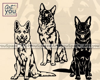 German Shepherd Svg Dog Svg Files For Cricut, GSD Clipart Face Head, Download Png, White Black Shepherd Breed Vector, Pet Cnc plasma Cut Dxf