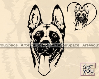 Belgian malinois svg, dog svg file for cricut, funny Face, breed vector, clipart, png, download, heart Valentine shirt design, cut file, dxf