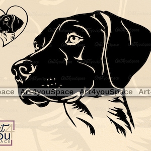 German Shorthaired Pointer art, GSP svg, Cricut Project, Dog Face vector, hunting dog breed clipart Download, Pet head Heart frame dxf, png