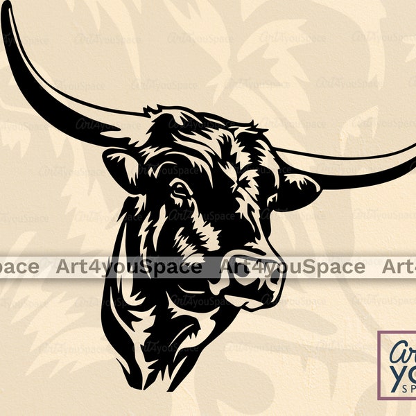 Steer SVG Cricut, Longhorned Cattle Clipart, Buffalo Head vector, Bull Face png, cow, Livectock, Farm animal, Download, Dxf