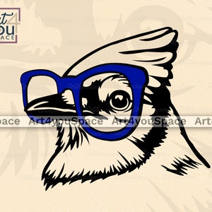 Blue Jay Bird svg files for cricut, bird head glasses bandana Clipart, vector Download, png, dxf, Printable art, mascot team logo design image 3