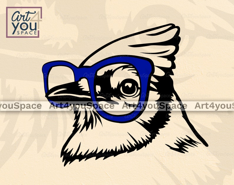 Blue Jay Bird svg files for cricut, bird head glasses bandana Clipart, vector Download, png, dxf, Printable art, mascot team logo design image 3