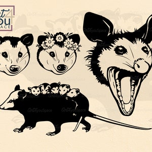 mãe de gambá svg, cara de gambá, animal da floresta, natureza selvagem, gambá fofo da Virgínia, vetor, clipart, download, camisa svg, Cricut, PNG, Dxf