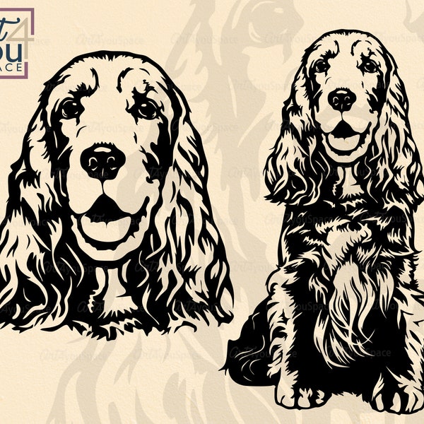 cute english cocker spaniel svg, dog svg file for cricut, Face, Head, breed dxf, cameo vector clipart, png download, shirt stencil printable