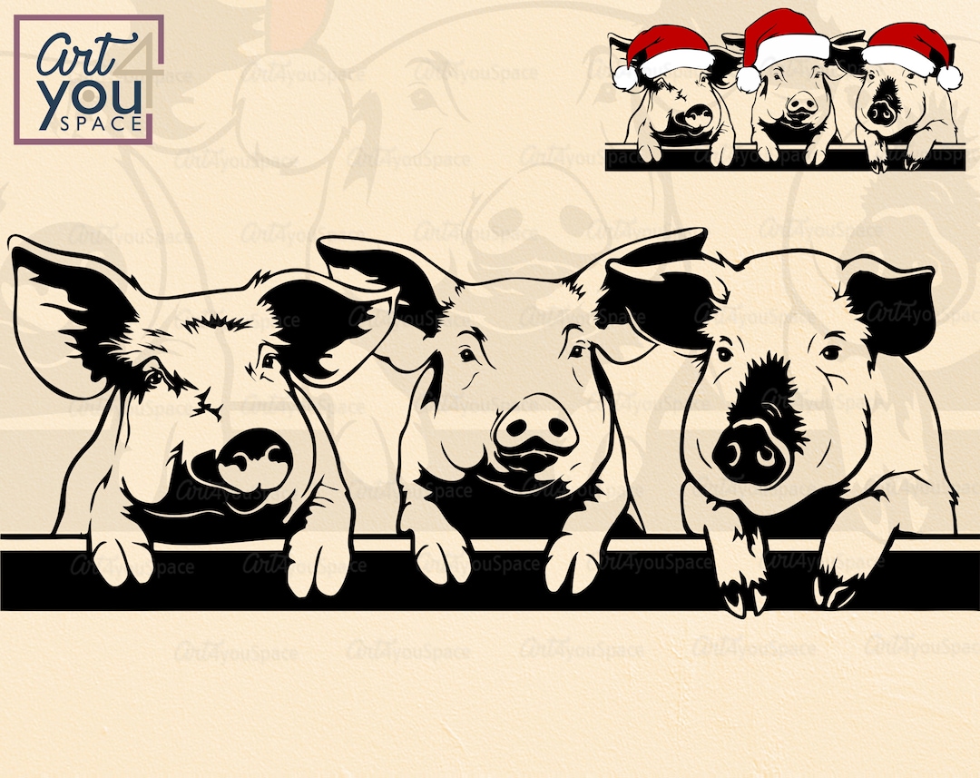 Funny Pigs Svg, Peeking Farm Animals Cricut Clipart, Swine Piggy Swork
