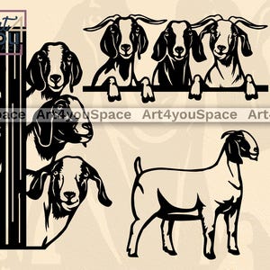 Boer Goat, Funny Peeking Goats svg, Barn Animals Png, Farm Laser cut Vector, Dxf files for Plasma, Silhouette Cricut Project, Goat Show gift