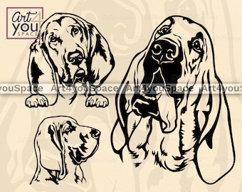 Bloodhound svg, dog svg Cricut, Cute pet face clipart, download png, vector image, dxf, printable art, breed, funny head paws, shirt design