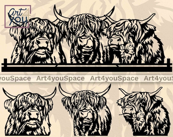 Highland Cow SVG file Cricut, Scottish Cattle Art, Livectock Clipart, Farm animal Logo Download, Highlander PNG, Dxf Cnc Laser Cut Vector