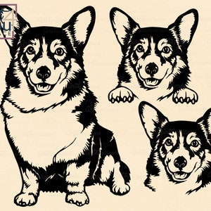 süsse Corgis dxf, Gesicht, Kopf, Körper, spähen, Download, Cricut, Clipart, PNG, Vektor, Laserschnitt, dxf-Dateien für cnc, laser