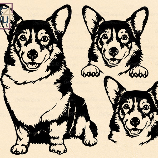 Corgi svg, dog svg, Cute Corgi dxf, face, head, body, peeking, download, cricut, clipart, png, vector, laser cut, dxf files for cnc, plasma