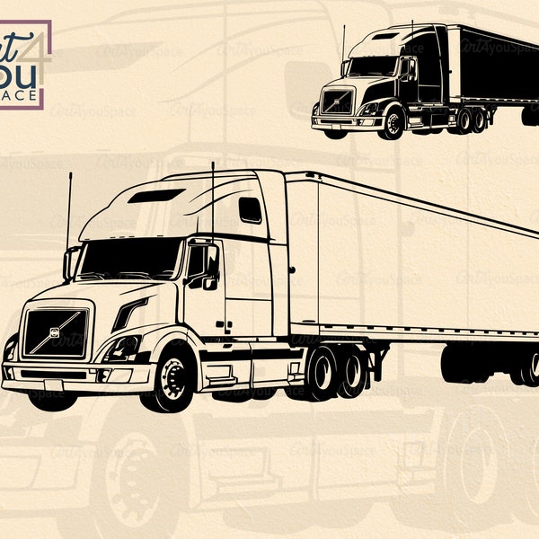 Semi trailer SVG files for cricut, Tractor truck clipart, Moving car vector image, DXF, printable drawing PNG, cameo silhouette, logo design