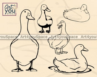 Duck Svg files for Cricut, Clipart Download, Farm life, Animal, Poultry Vector graphics, printable art, Png, Dxf, swiming bird