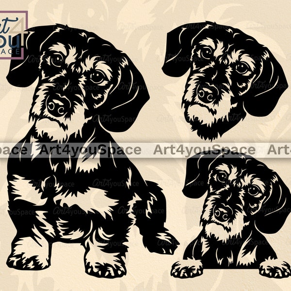 Svg teckel poil dur, chien svg Cricut project, Doxie Peeking, visage de chien Vector Clipart, téléchargement tête png, dxf, art imprimable, race, corps