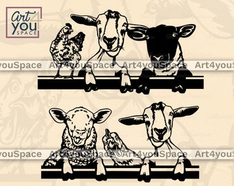 Cute Goat, Sheep, Chicken Digital File, Funny Animals svg, Printable Art for Your Cricut, Farm Clipart for Digital Prints, Farm Animals dxf