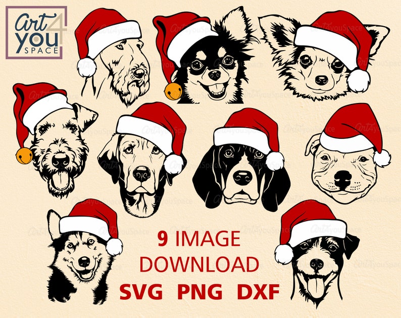 Christmas dog SVG bundle dog Santa hat clipart Cricut xmas | Etsy