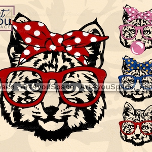 Rotluchs SVG Cricut, süße Wildtier Bandana Gläser, Wildtiere Clipart, Wald Vektor, Maskottchen Team Logo, Tshirt druckbare Kunst, PNG