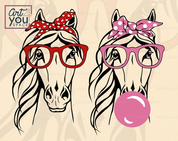 Download Horse Svg Bandana Glasses Buble Gum Cricut Farm Animal Etsy