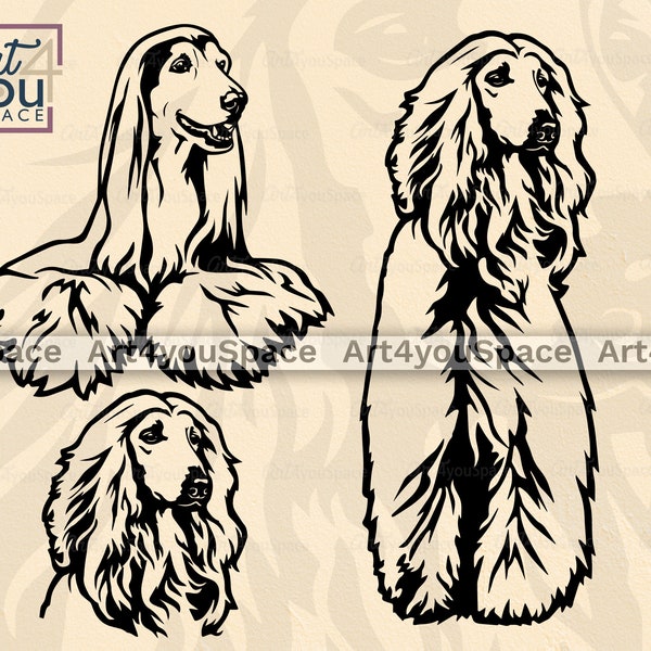 Afghan Hound art, dog SVG file for Cricut, Cute pet face body clipart, breed, download, vector image, printable art, png, dxf, shirt design