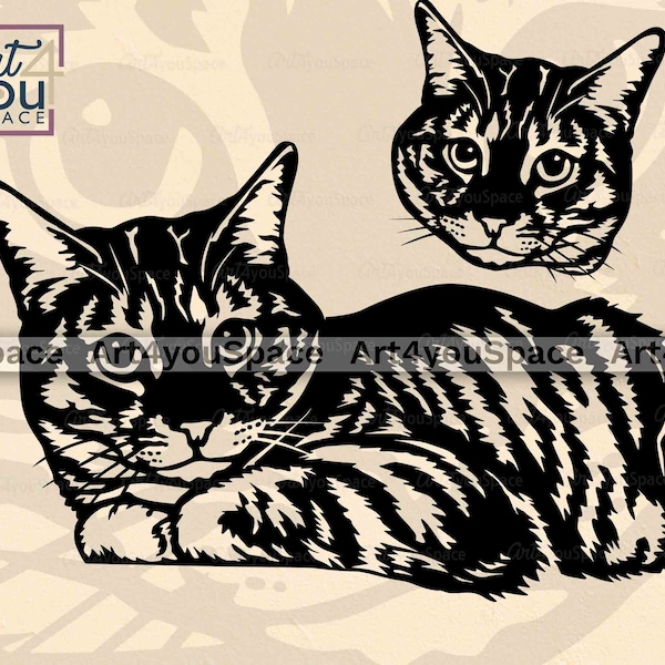 Tabby Cat SVG files for Cricut, Cute Pet Face Clipart, t shirt design, Animal Head vector graphics, printable art, Download png, eps dxf