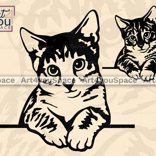 Cute Cat SVG files for Cricut, curious Pet Vector, shirt design, Peeking face paws animal Clipart, printable art Download png, dxf laser cut