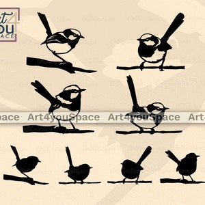 Fichiers Svg troglodyte bleu pour Cricut, oiseau australien sur une branche vecteur pour laser, projet cnc, plasma dxf, art imprimable, clipart, silhouette png