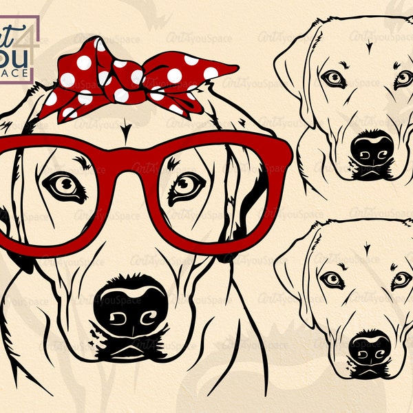 Labrador svg, Dog SVG files for cricut, Bandana glasses face, Vector image, Breed line art clipart, png download shirt svg stencil printable