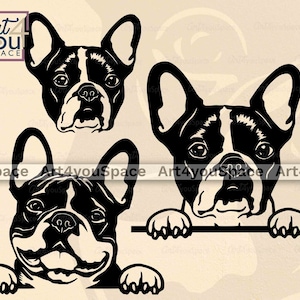 Bulldog Francês SVG, arquivo Svg de cachorro para download de Cricut, Frenchie Clipart, raça PNG, DXF, arte vetorial para impressão, patas de rosto de animal fofo espreitando