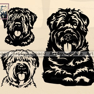 Bouvier des Flandres, hond SVG-bestand voor Cricut, grappig huisdier gezicht vectorgraphics, clipart, DXF, afdrukbare kunst, ras, hoofd, poten, gluren