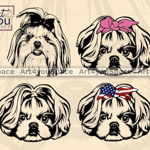 Shih tzu svg, fichier SVG chien pour cricut, clipart visage mignon, tête de race, téléchargement, graphiques vectoriels art imprimable png, dxf, conception chemise svg