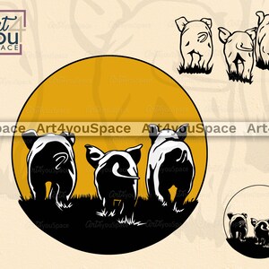 Archivos Svg de cerdo para cricut, imágenes prediseñadas de animales de granja, arte de granja, vida de granja png, descarga de vectores de ganado lindo, camisa imprimible svg, puesta de sol dxf