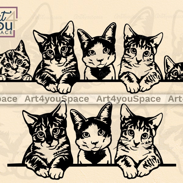 Cats SVG files for Cricut, cute peeking Pet clipart, shirt printable art, Download png, dxf vector, veterinary logo design, funny animal