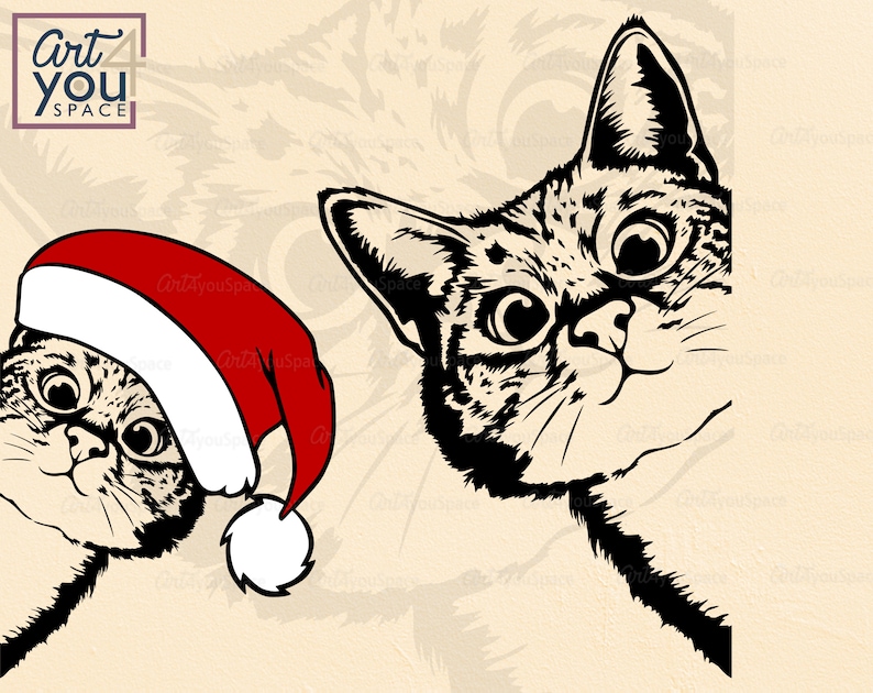 printable Portrait vector graphics Download shirt svg silhouette png dxf funny face head stencil cute Cat SVG Christmas clipart cricut