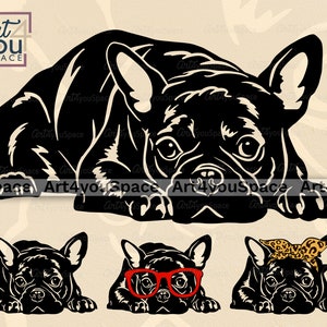 Französische Bulldogge SVG, Frenchie Clipart, Hund geschnitten Datei, Cricut Download, PNG, Rasse,Plasma DXF Laser-Schnitt, Vektor-Kunst, liegendes Tier Bandana Brille
