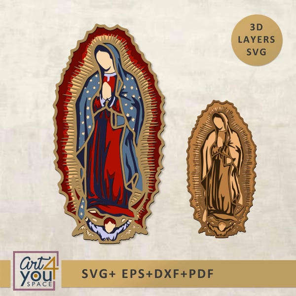 Our Lady Of Guadalupe Svg, Virgin Mary 3D Multilayered SVG, Cricut File, Plasma Dxf file, Catholic Laser Cut Vector Plywood Cardstock Paper