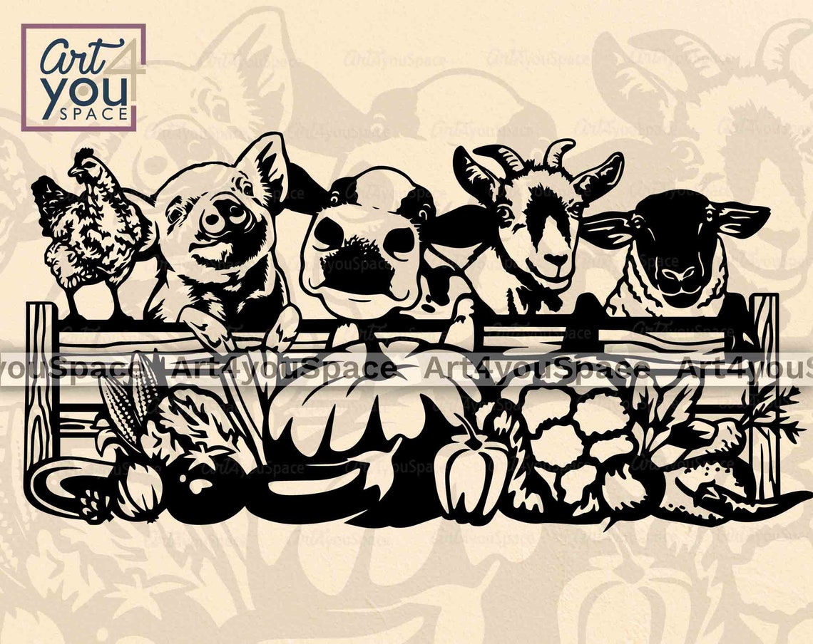 Farm Animals Clipart, Svg Files for Cricut, Pig Sheep Chicken Goat Cow ...
